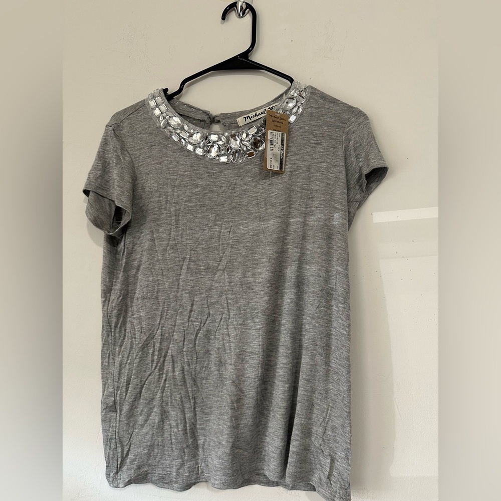 Michael Stars Gray Short Sleeve Top with Embellishments